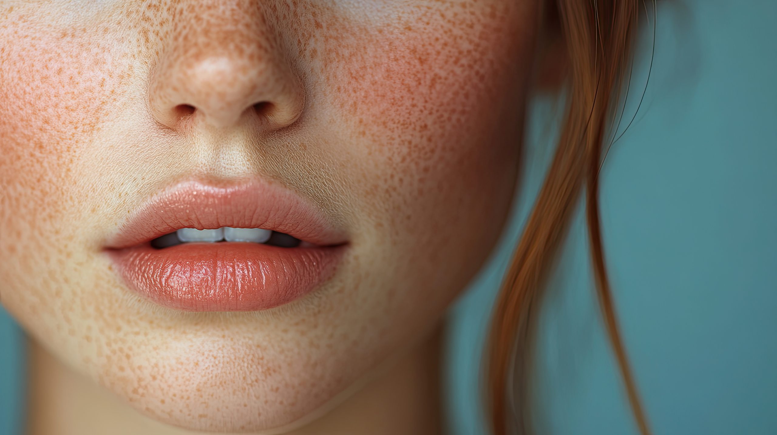 Beauty, mouth or line of women in studio comparison for plastic surgery, lip filler and transformation on blue background.